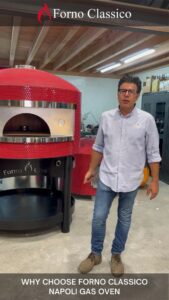 Red Forno Classico Italian brick pizza oven.