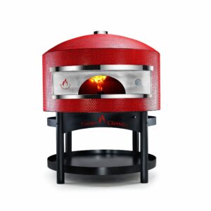 Red Forno Classico Italian Pizza Oven on stand. red Pizza oven. Brick Pizza oven.