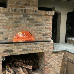 Beautiful square Italian brick pizza oven unique exterior finish.